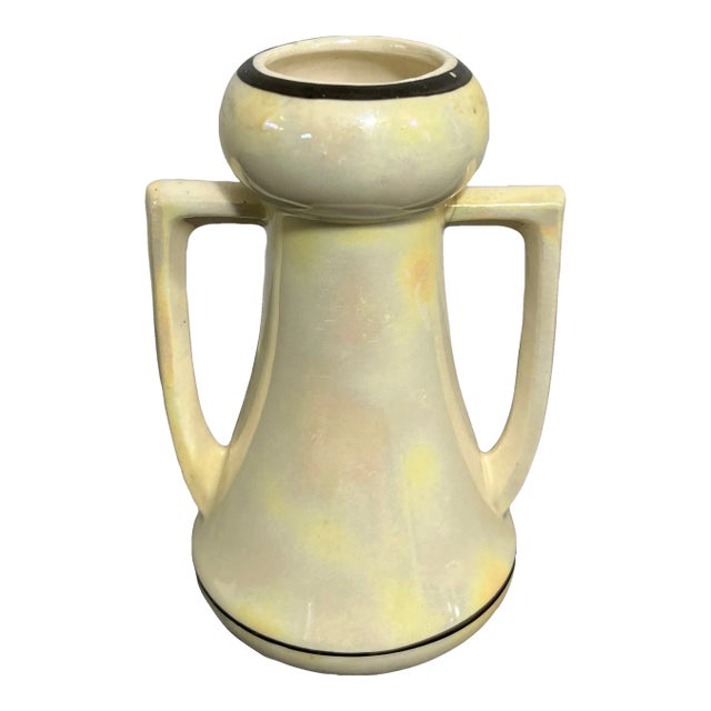 Mid 20th Century Vintage Art Deco Lusterware Czech Pottery Vase For Sale