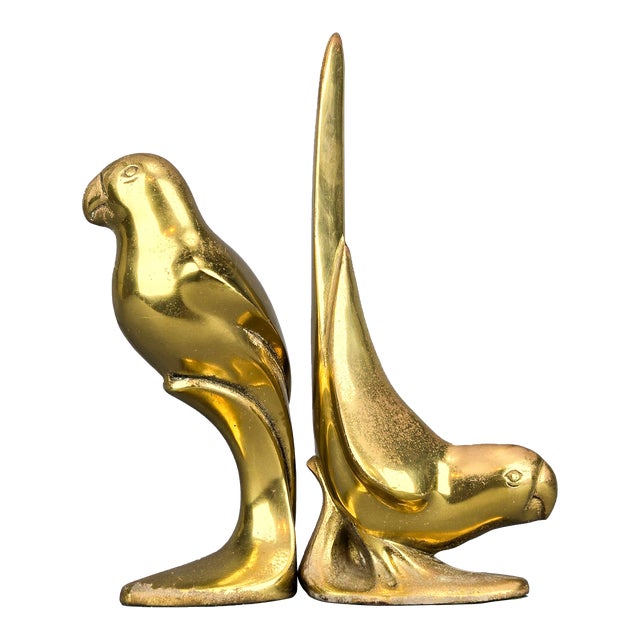 Mid 20th Century Art Deco Solid Brass Parrot Bookends- Set of 2 For Sale