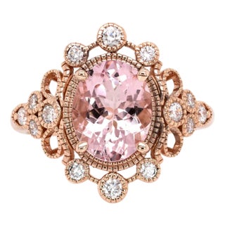 2.87cts Cor De Rosa Morganite W Earth Mined Diamonds Ring in Solid 14k Gold For Sale