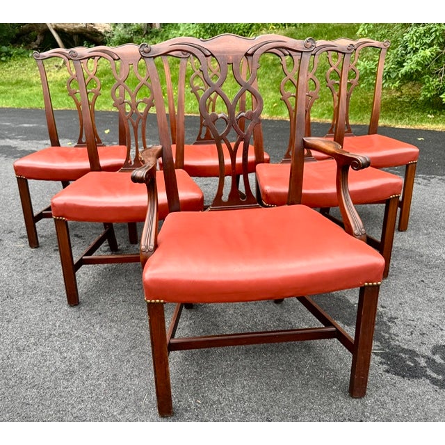 American Set of 6 Mid 20th Century Mahogany Chippendale Style Dining Chairs For Sale - Image 3 of 9