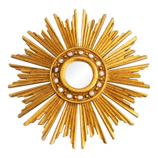 Mid Century French Giltwood Sunburst Mirror For Sale