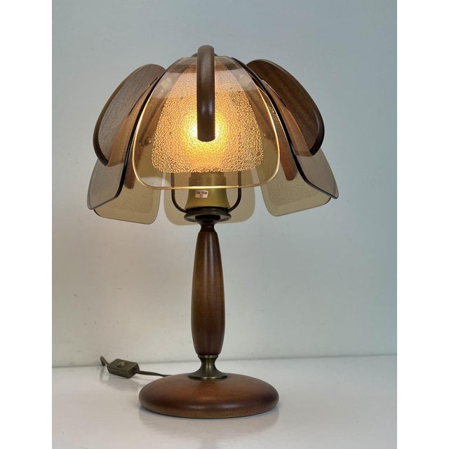 Mid-Century Modern Teak and Amber Glass Table Lamp from Hustadt Leuchten, 1960s For Sale - Image 3 of 18