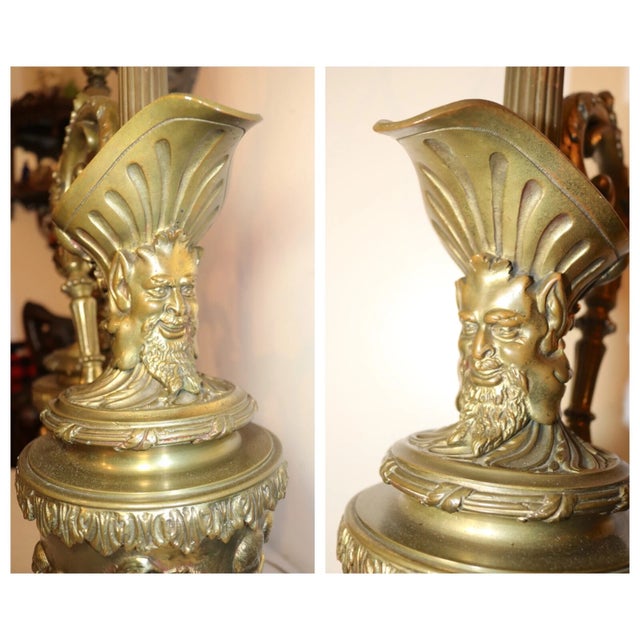Metal Huge Pair of 1800's Antique Gilt Bronze Figural Cherub Ewer Urn Vase Table Lamps For Sale - Image 7 of 12