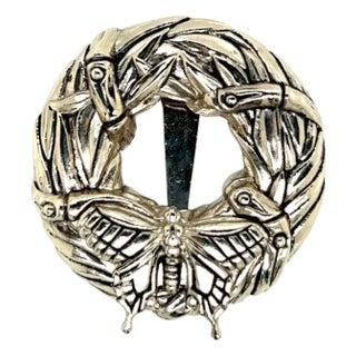 1990s John Hardy Estate Butterfly + Bamboo Brooch Rhodium Plated For Sale