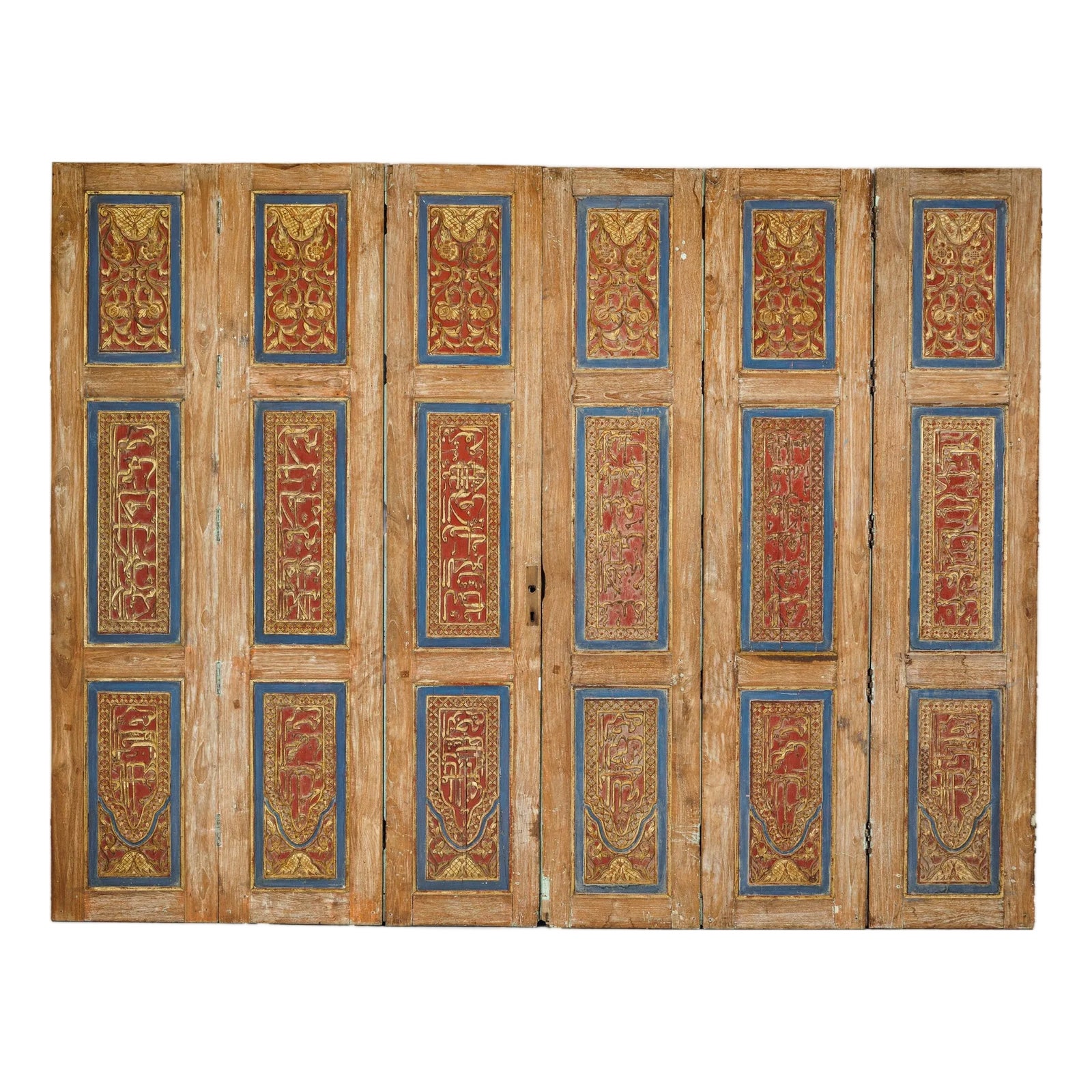 Antique Indian Carved Wood Six-Panel Screen with Calligraphic ...