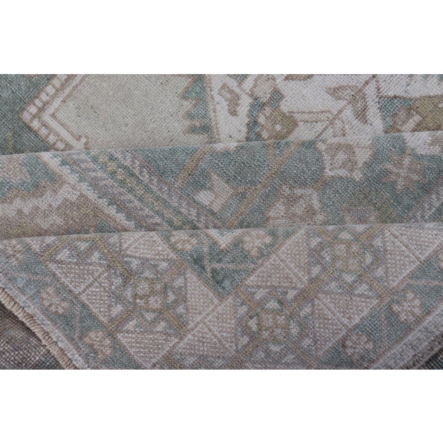 Turkish Vintage Oushak Rug With Medallion in Muted Light Green and Cream 6'4 X 11'9 For Sale - Image 9 of 10