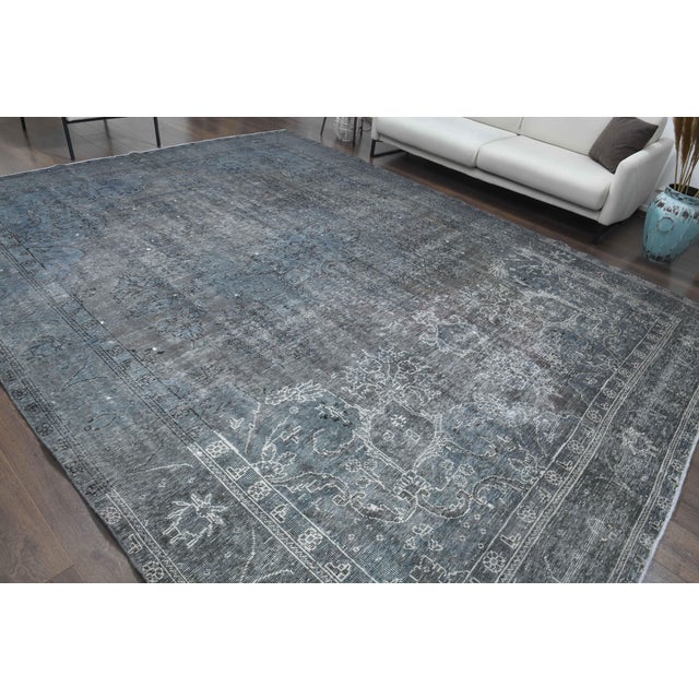 Textile 1970s Vintage Persian Handmade Wool Cotton Blue Area Rug For Sale - Image 7 of 11