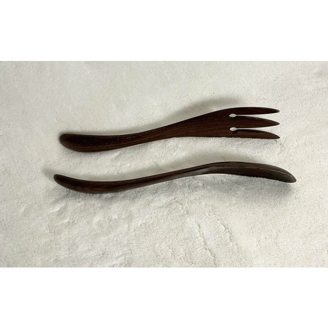 Brown Danish Modern Rosewood Salad Set, Serving Spoon & Fork, Circa 60s For Sale - Image 8 of 8