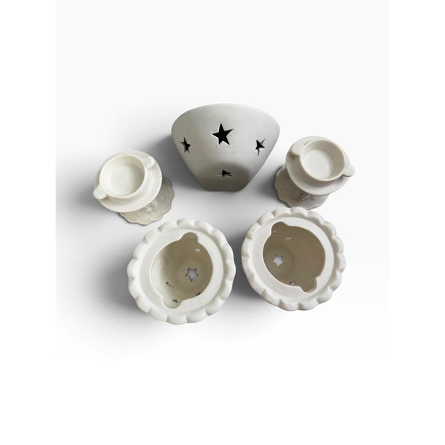 1990s Vintage Ceramic Angel Luminary Set | 3-Piece Star Cutout Candle & Electric Lights For Sale - Image 5 of 6