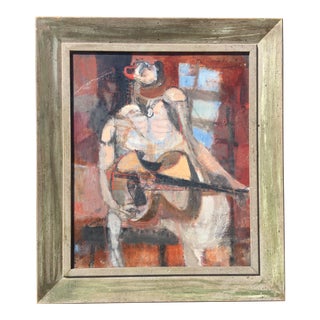 1957 George Ratkai Abstracted Guitarist Oil Painting on Canvas For Sale