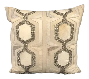 Beads & Cowhide Patch Pillow