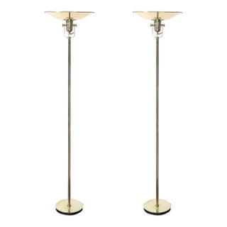 Pair of Mid-Century Articulating Polished Brass Torchieres Signed Nessen Studios For Sale