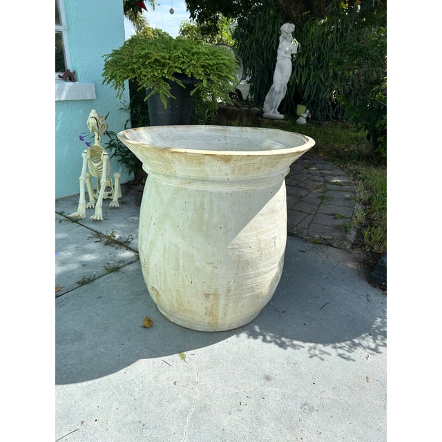 Ceramic Large Ivory Glazed Terracotta Planter With Flared Rim For Sale - Image 7 of 9