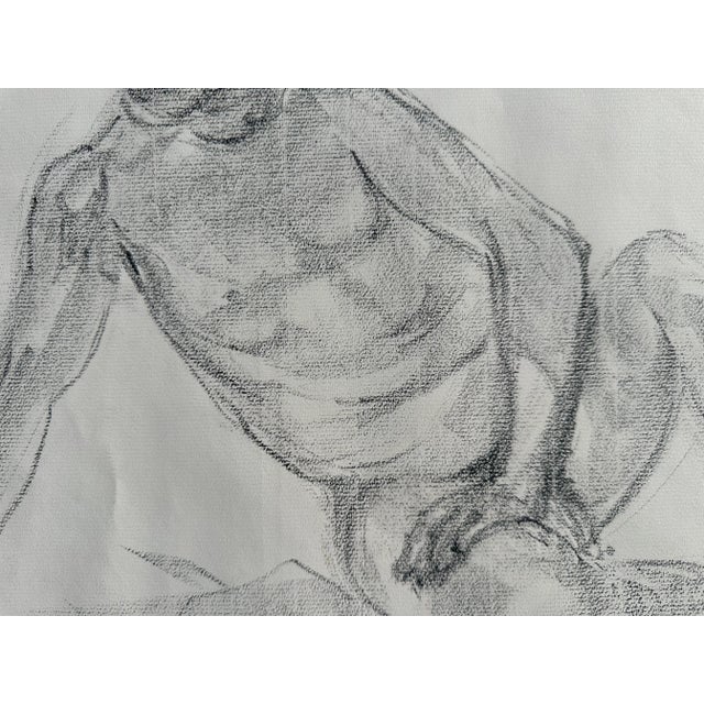 1960s Seated Male Form in Charcoal For Sale - Image 5 of 6