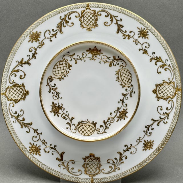 Vintage Nippon Hand Painted Porcelain Tiered Tidbit Tray With Gold Filigree and Lattice Design For Sale - Image 4 of 8