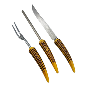 Vintage E. Parker & Sons Sheffield Faux Antler Bakelite 3pc Carving Knife Set