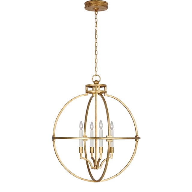 Chapman & Myers for Visual Comfort Signature Lexie 30" Globe Lantern in Gilded Iron For Sale