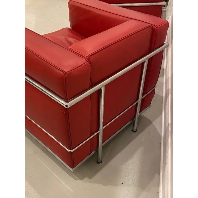 1970s Chrome and Red Leather Club Chairs in the Style of Le Corbusier - a Pair For Sale - Image 5 of 10