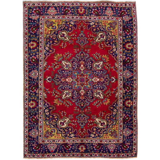 Textile 1960s Vintage Persian Tabriz Handmade Medallion Navy Blue Wool Rug For Sale - Image 7 of 7