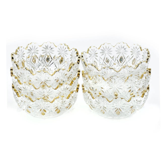 Mid-Century Modern Mid-Century Modern Glamorous Cut Crystal German Bowls With Gold Detailing - 6 Pieces For Sale - Image 3 of 3