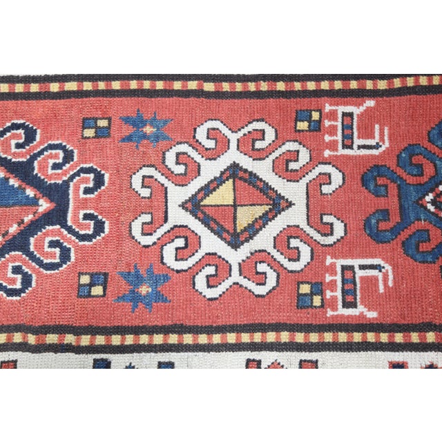 Red Antique Caucasian Sahsavan-Kazak Long Carpet-8' 1'' X 3' 2'' For Sale - Image 8 of 16