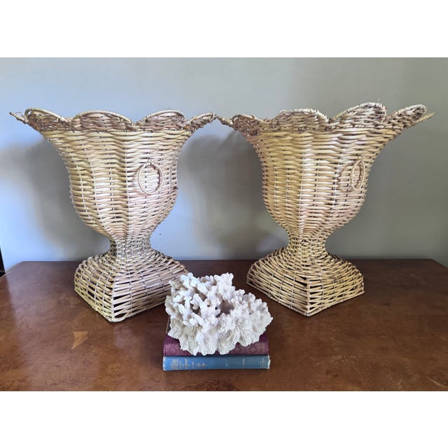 Rustic European Pair of Large Vintage Wicker Urns For Sale - Image 3 of 17