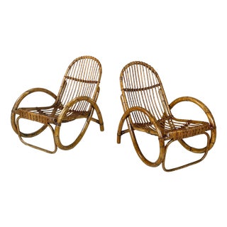Set of Mid-Century Modern Italian Armchairs in Curved Rattan, 1960s For Sale