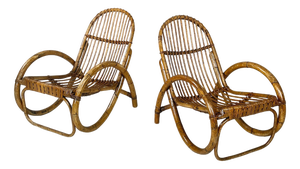 Set of Mid-Century Modern Italian Armchairs in Curved Rattan, 1960s
