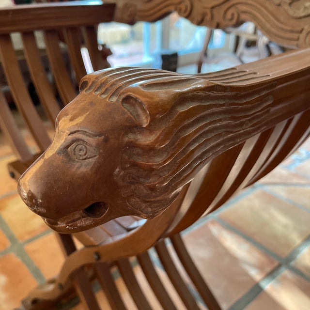 3 Piece Chess Table With Two Italian 19th Century Renaissance Revival Savonarola Chairs For Sale In Palm Springs - Image 6 of 8