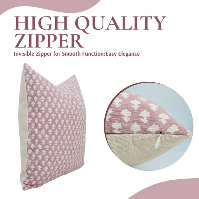 Art Deco Fabdivine Floral Block Print Pillow Cover 14x14 Inch Duck Canvas-Pink City For Sale - Image 3 of 5