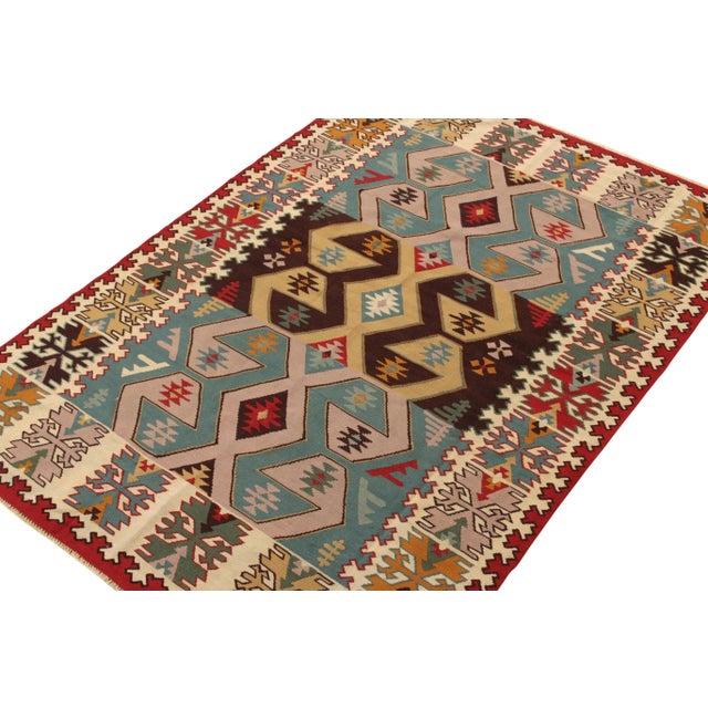Tribal Handwoven Vintage Turkish Kilim Rug in Multicolor, Tribal Geometric Pattern For Sale - Image 3 of 6