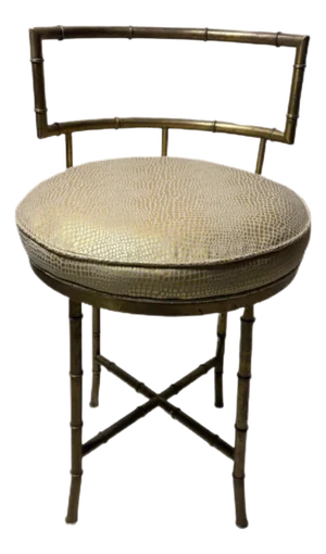 Vintage Brass Mid-Century Vanity Stool - Bamboo Pattern Frame