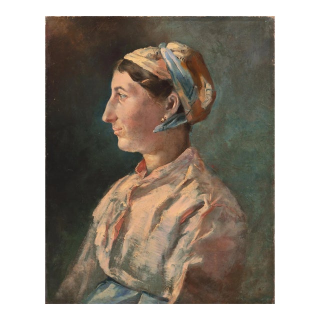 'Portrait of a Young Woman', Scandinavian School, Circa 1910, Gold Earring, Silk Scarf For Sale