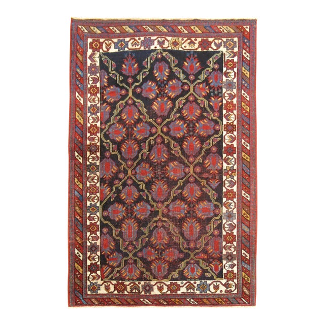 Shabby Worn Navy Blue Antique Throw Rug, 3'5'' X 4'10'' For Sale