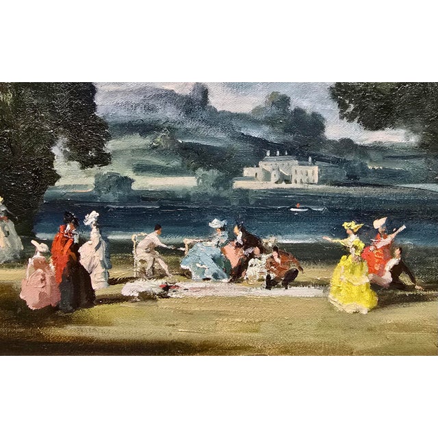 Mid 20th Century Raoul Millais – Picnic by the Lake – British Fête Galante Oil Painting For Sale - Image 5 of 13