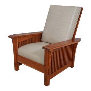 Stickley Mission Cherry Creme Leather Morris Chair For Sale