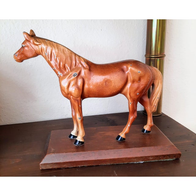 Hard to find, this solid cast iron gorgeous horse figurine is made by the world-renowned Hubley Foundry. It is an...