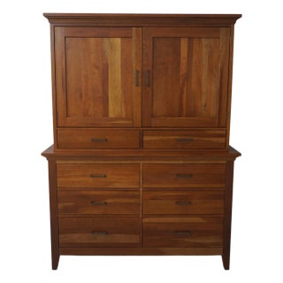 Cherry 2 Piece Arts & Crafts Linen Press Dresser Chest For Sale