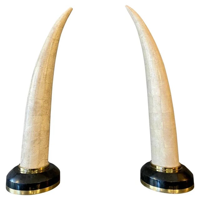 Tessellated Marble Faux Tusks, 1980s, Set of 2 For Sale - Image 9 of 9