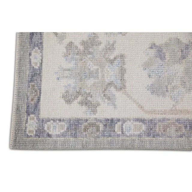 Turkish Oushak Runner Rug Gray & Blue Handwoven Rug 4'11" X 6'10" For Sale - Image 4 of 6