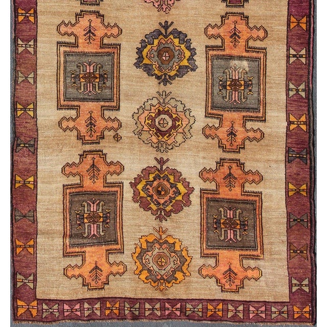 Tribal Long Gallery Turkish Runner With Geometric Design in Tan, Orange, Gray & Purple 6'6 X 17'2 For Sale - Image 3 of 8