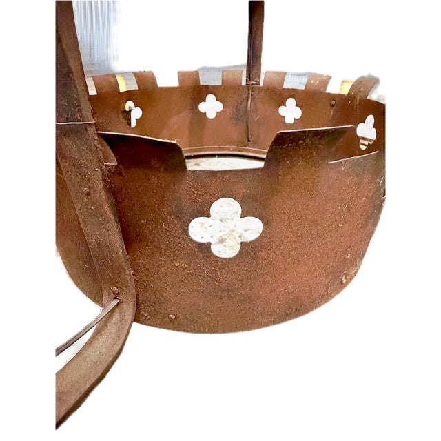 Vintage Round Iron Quatrefoil Chandelier For Sale - Image 15 of 18