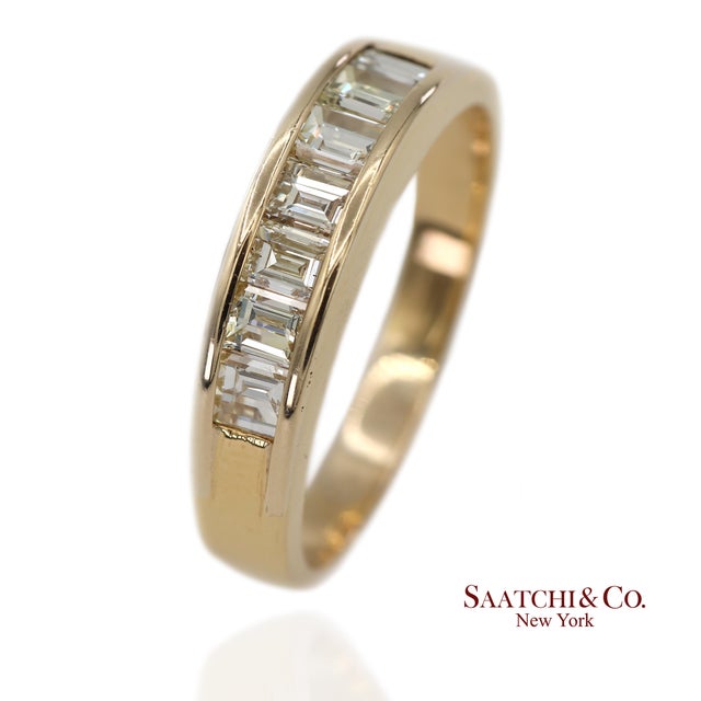 14k(585) Vintage Solid Yellow Gold Natural Baguette Diamond Band Ring, Size 9 For Sale In New York - Image 6 of 12