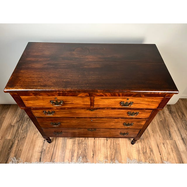 Wood Antique George III Sheraton Flame Mahogany Chest of Drawers C. Early 19th Century For Sale - Image 7 of 10
