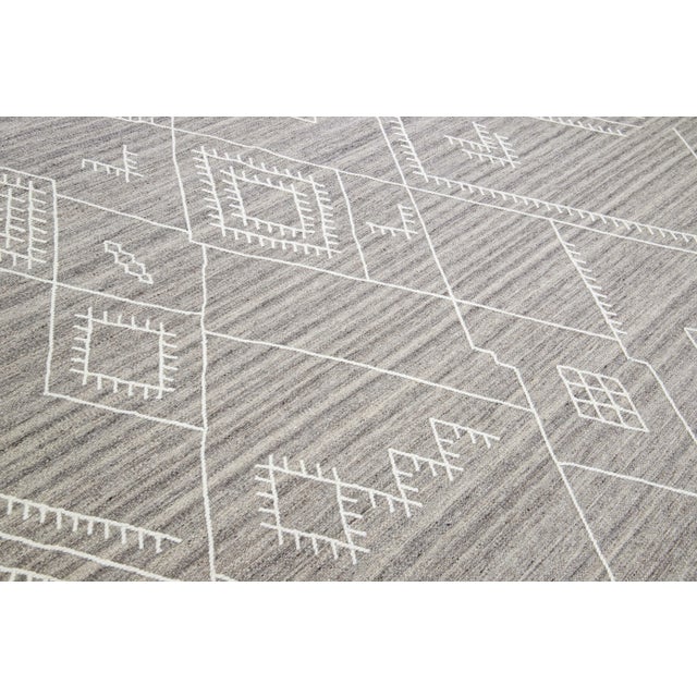 Textile Apadana's Nantucket Collection Flatweave Kilim Coastal Designed Gray Wool Rug For Sale - Image 7 of 12
