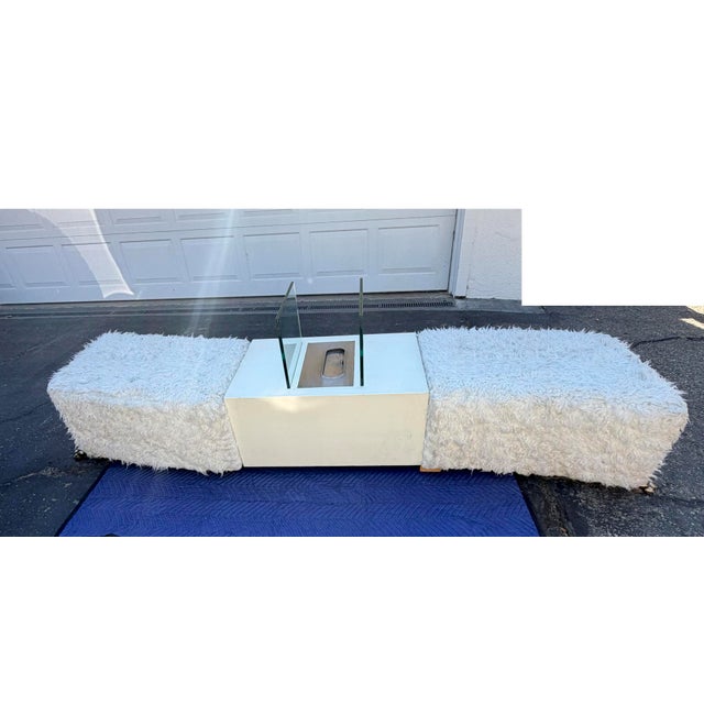 Art Deco Glam Faux Fur Bench With Silver Claw Feet & Built-in Propane Fire Lantern | 3-Piece Vintage Set For Sale - Image 3 of 10