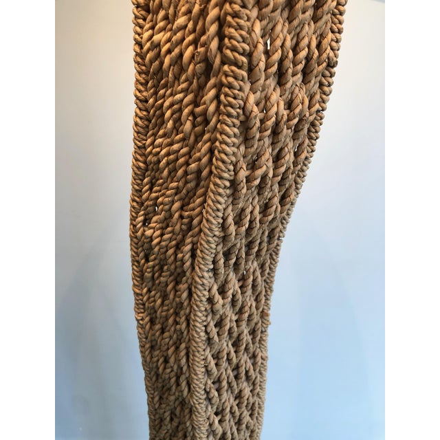 Japanese Braided Rope Floor Lamp on Square Metal Base, Circa 1980 For Sale - Image 10 of 12