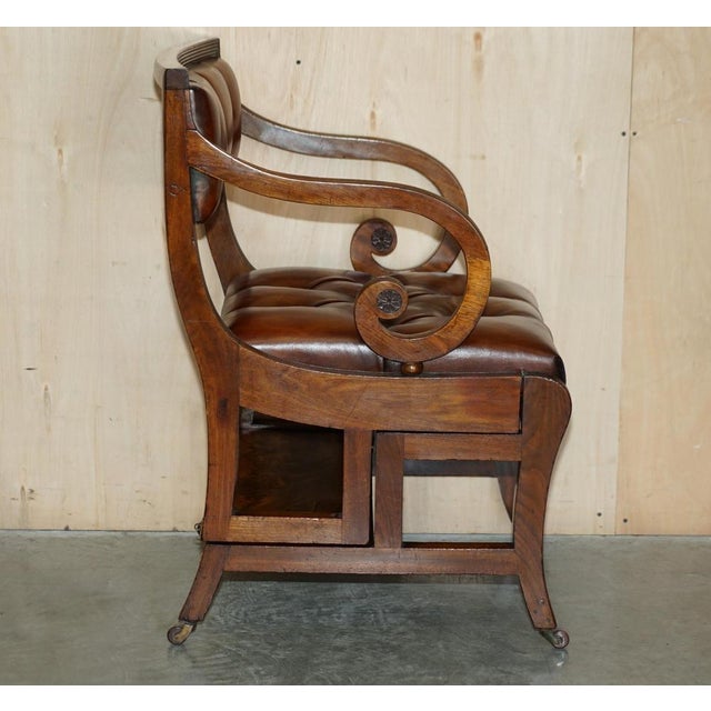 Metamorphic Leather Library Armchair Steps attributed to Gillows, 1810s For Sale - Image 13 of 18
