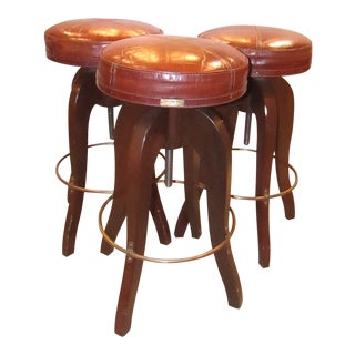 Stiles Brothers Leather Top Adjustable Bar Stools - Set of 3 For Sale