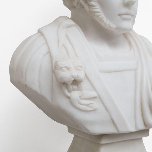Stone White Bust of a Roman Emperor, 20th Century, Marble For Sale - Image 7 of 10